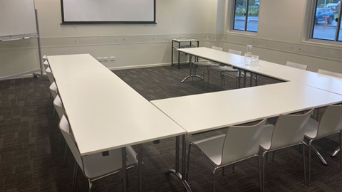 White tables and chairs